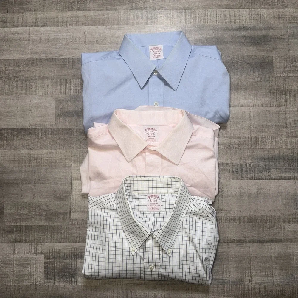BROOKS BROTHERS Mens Madison Button Up Dress Shirt 17.5-35 Long Sleeve Lot Of 3